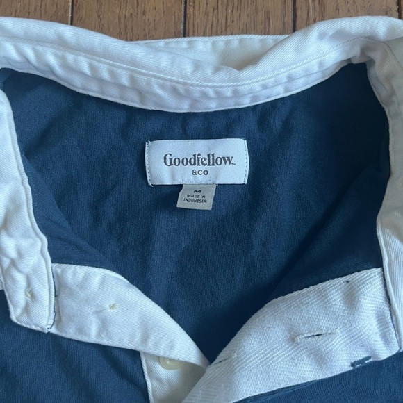 Blue and White striped long sleeve polo shirt by Goodfellow Co. Size Medium - Picture 4 of 5